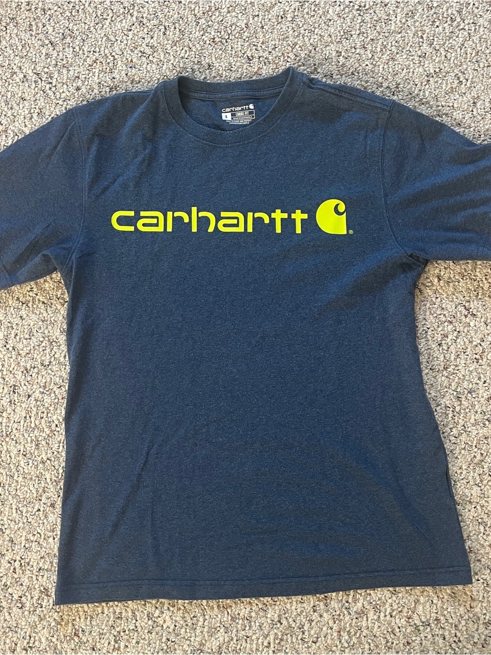 Carhartt Men's Navy T‑Shirt with Yellow Logo